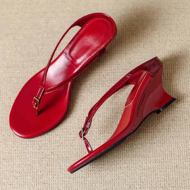 Fashion Retro Gold Wedges Slippers Women Summer Sexy Clip Toe Buckle Flip Flops Comfort Breathable Holiday Beach Sandal Zapatos De Mujer