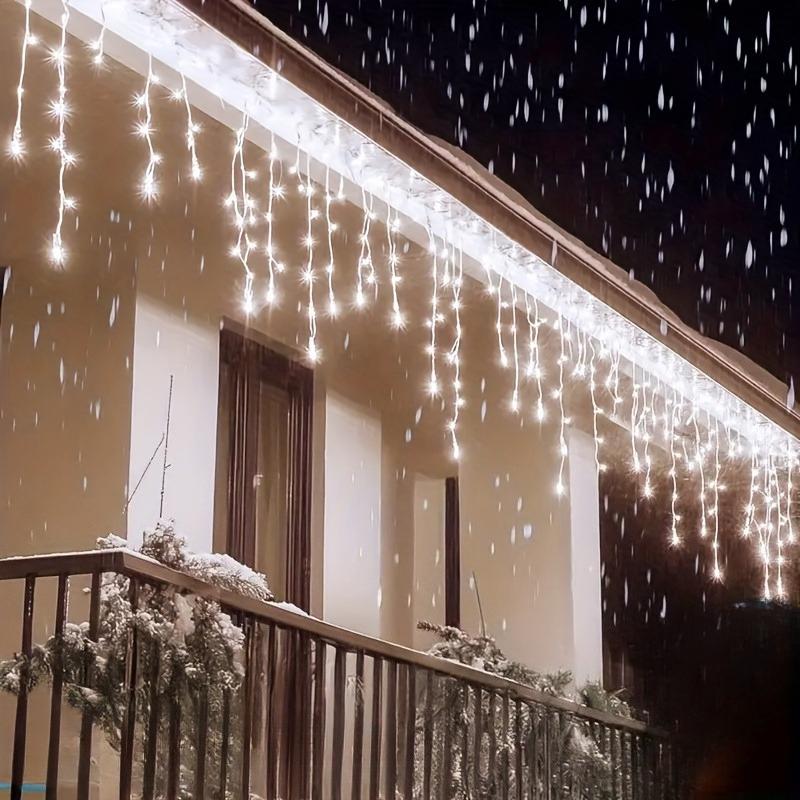Solar Powered Icicle LED Lights Weatherproof Christmas String Lights Uses for Fence Tree Eaves Decor