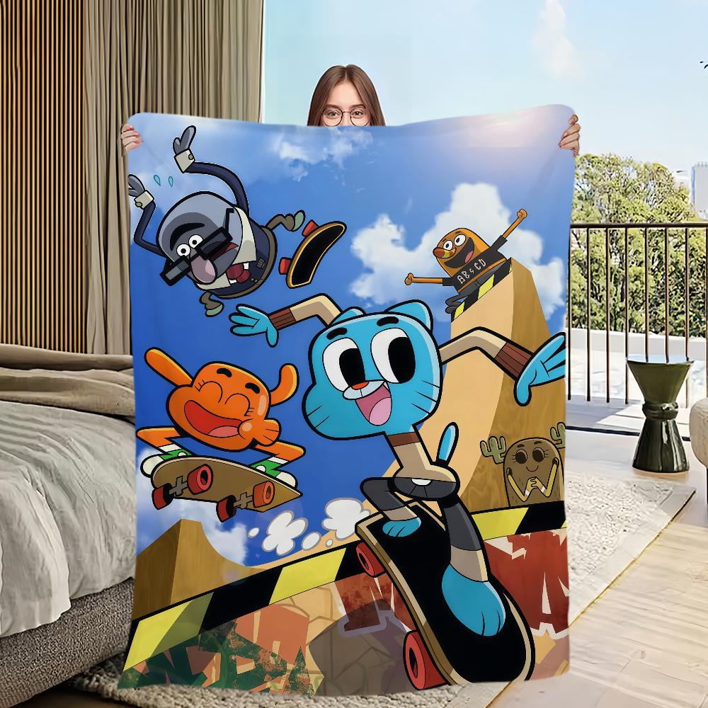cartoon funny art Flannel warm soft plush blanket sofa living room hogar of G-gumball bedroom W-world travel gift home A-Amazing