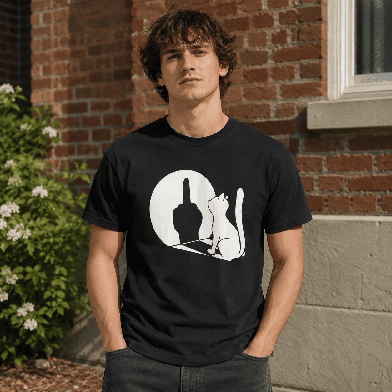 Funny Angry Cat Middle Finger Graphic T-Shirt Dark Humor Tee XL