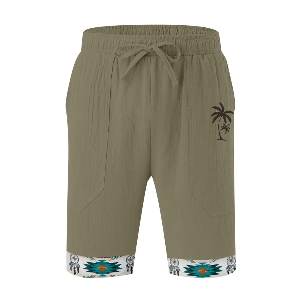 Men's Cotton And Linen Solid Color Lace-up Sweatpants Men's Shorts Casual Pants