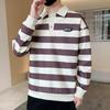 American Style Striped Long Sleeve Hoodie Men Spring Autumn Big Size Loose Turn-down Collar Chic Contrast Color Casual T-Shirts