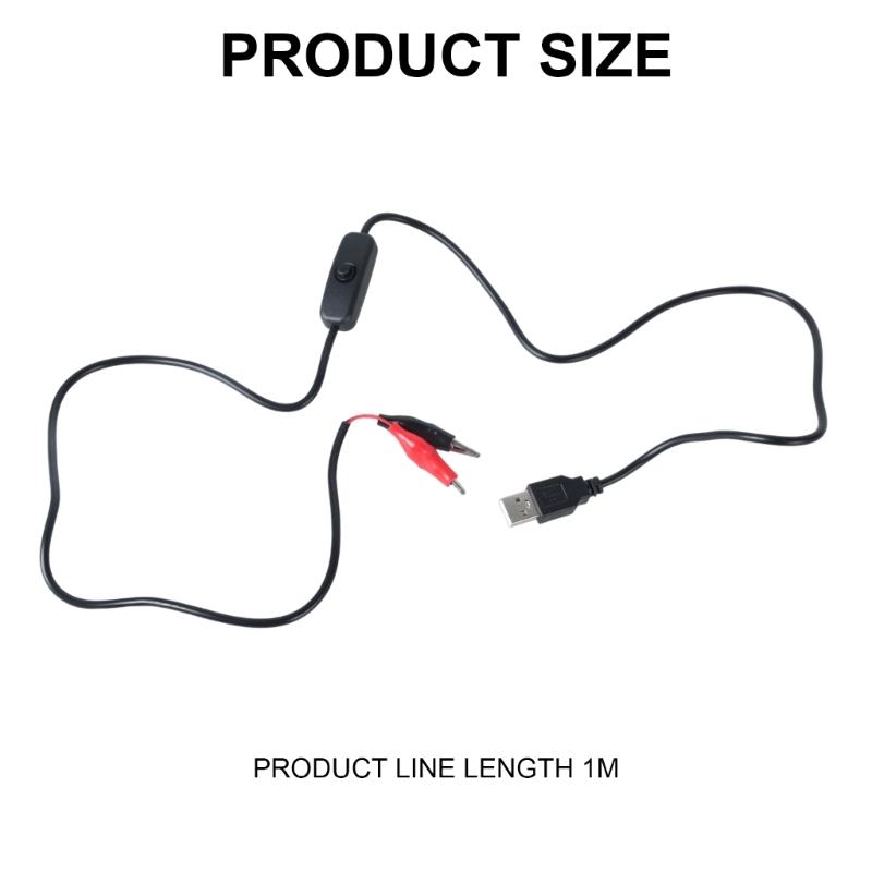 USB 5V Male to Clip Test Cable Power Supply Adapter Cord Wire with Switching Button for Electrical Testing