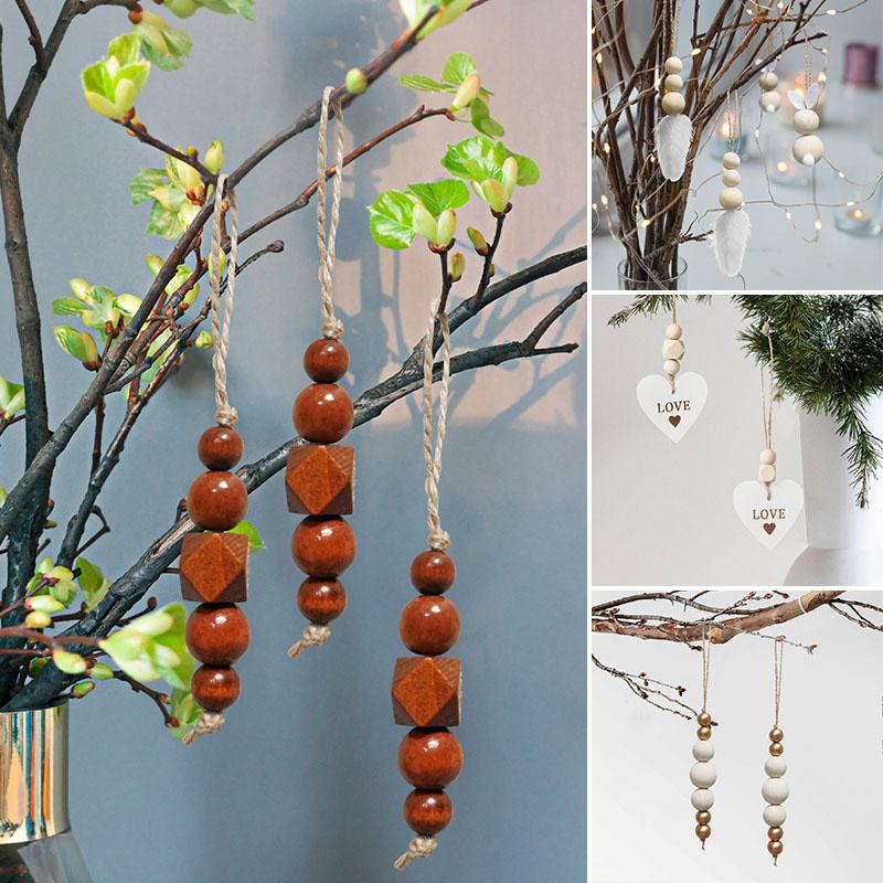 

1Set Ornament Party Decoration Hanging DIY With Wood Beads Heart Jute Rope Tassel Craft Christmas Tree Heart Shape