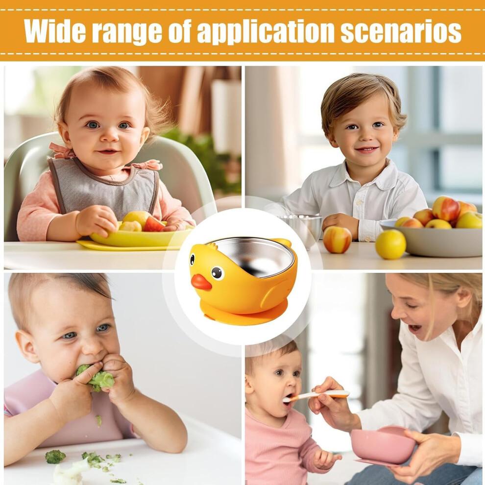 Babybecher mit Saugnapf zum selbstständigen Essen, Auslaufsicheres stoßfestes Design, Gelber Cartoon, Ideal für Kinderzimmer und Hochstuhl