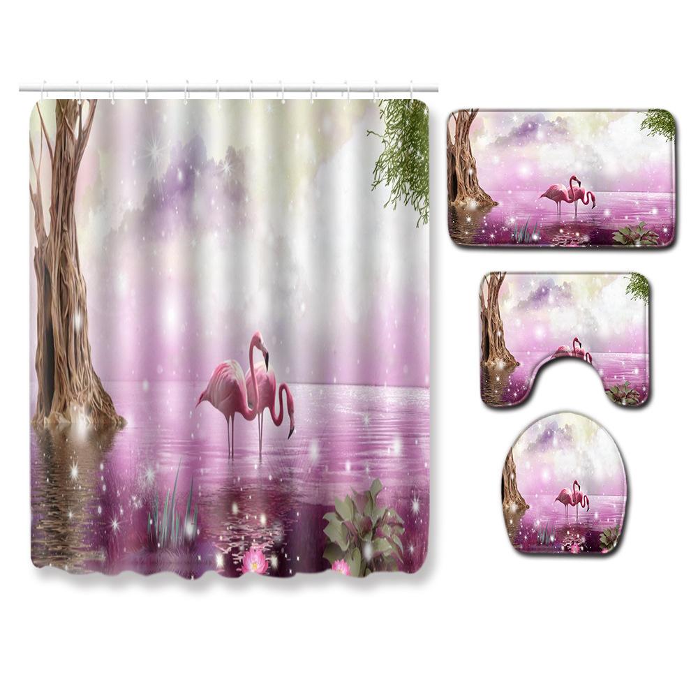 Flamingo Rohožka Koupelnová Protiskluzová Podložka na Podlahu Kombinace Sprchového Závěsu Koberec Evropský a Americký Styl Exploze Žena