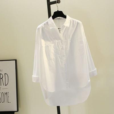 High-quality Cotton Mid-length Shirt for Women Long Sleeves Spring New Embroidered White Shirt Versatile Top Trendy