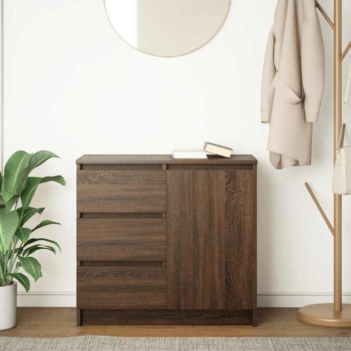 VidaXL Buffet avec tiroir chêne brun 71x35x65 cm bois d'ingénierie, meuble de rangement, buffet, meuble d'entrée, meuble 861577