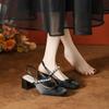 Bow word with rhinestone ballet shoes Mary Jane women's shoes small fragrant style thick heel high heels women's high sense