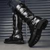 Men's Motorcycle Boots Mid-Calf Knight Men Boot Punk Hippie Rivets Zip Buckle Gentleman Male Flat Shoes Man  Plus Size 38-46
