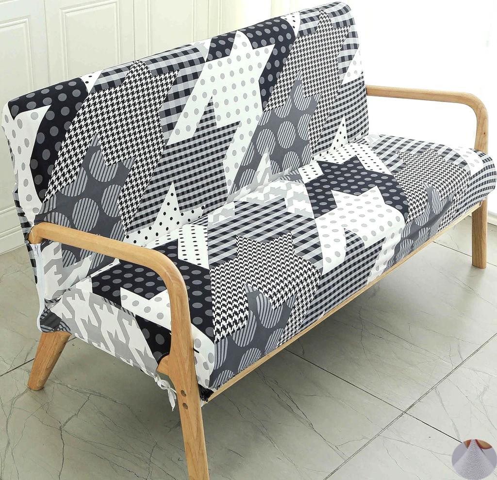Printing Armless Futon Covers Stretch Futon Couch Cover Folding Sofa Bed Slipcover Furniture Protector with Elastic Bottom
