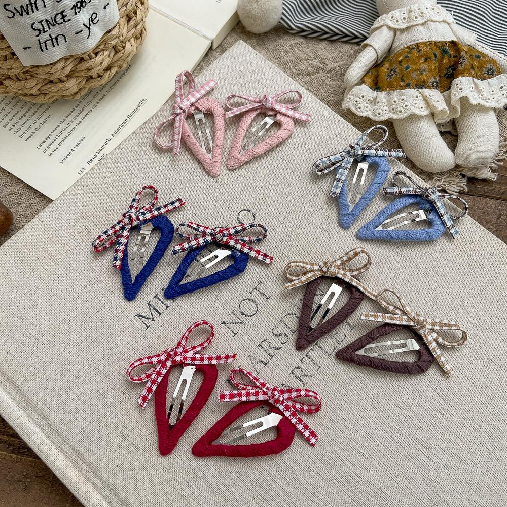 2pcs/lot Plaid Bow Triangular BB Clip Handmade Fabric Girl Hairpin Hair Clip Children's Hairpin Bangs Side Clip Hair Accessories