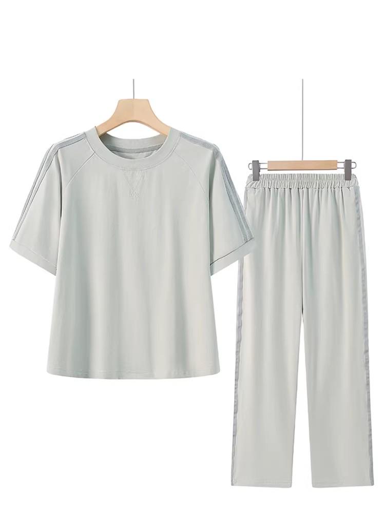 Women's Summer Round Neck Short Sleeve Sportswear Set: Two-Piece T-Shirt & Pants