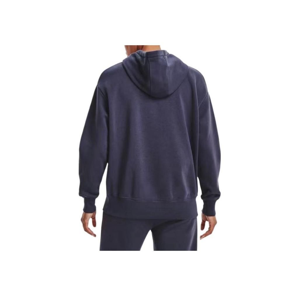 Under Armour Solid Color Large Pocket Hooded Drawstring Long Sleeve Sweatshirt Women Sweatshirt Dark-Blue 1373026-558