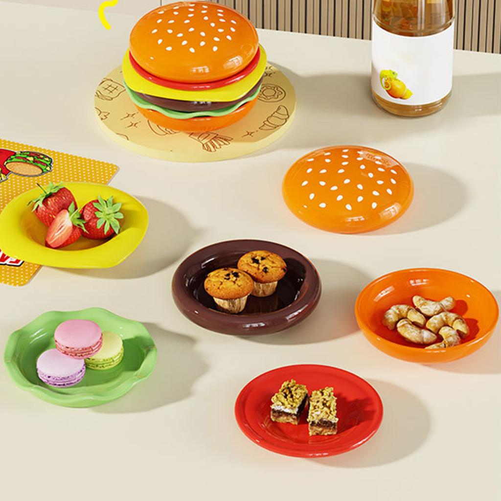 6-Layer Stackable Hamburger Plate Set Mini Dinner Plate Dessert Tableware Bone Spit Plate Funny Sauce Containers Table Decor