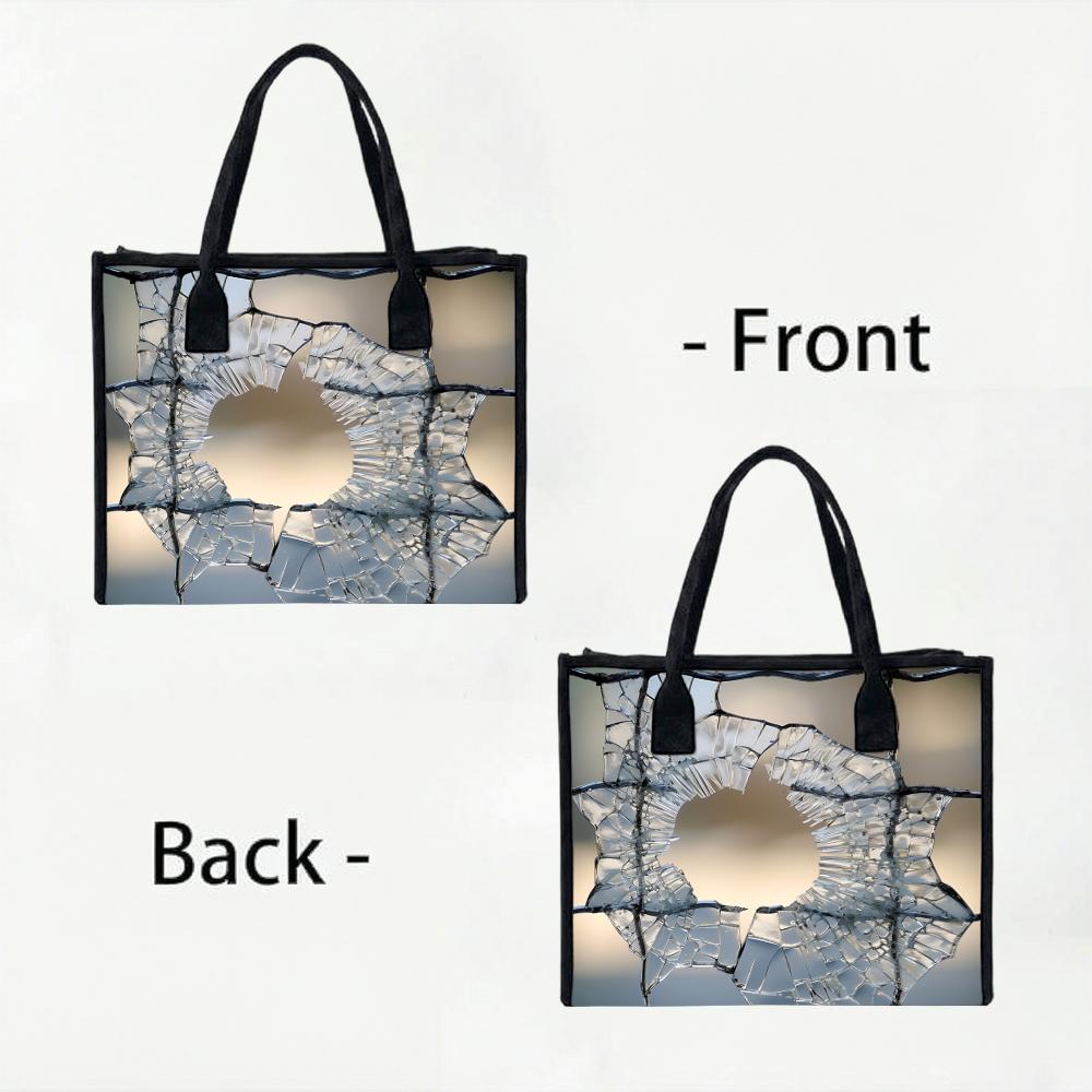 Trendy Cracked Mirror Printed Tote Bag Fashion Durable Casual Daily Carry Shoulder Handbag for Shopping Travel Outdoor Use