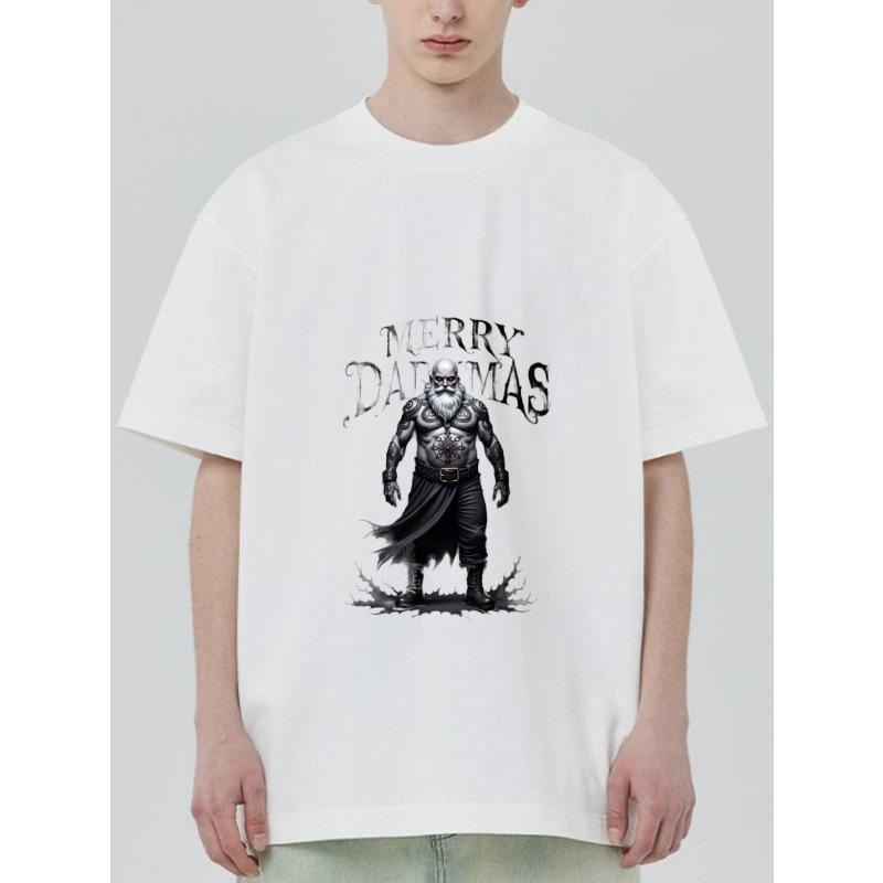 Černé tričko s potiskem temného Santa Clause a Merry Darkness pro volnočasové nošení