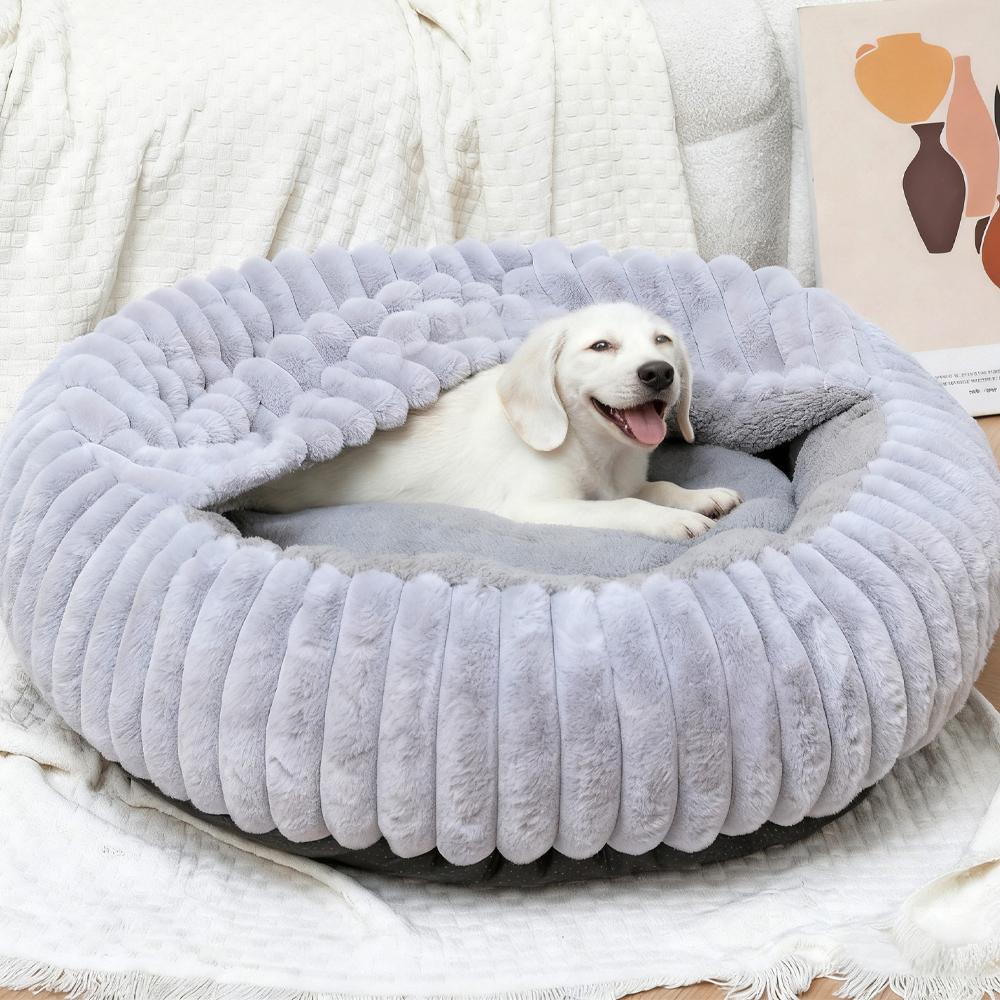 Dog Bed with a Blanket for Indoor Dogs Cats Washable Round Cat Bed Cave Soft Fluffy Pet Bed for Kitty and Small Medium Dogs