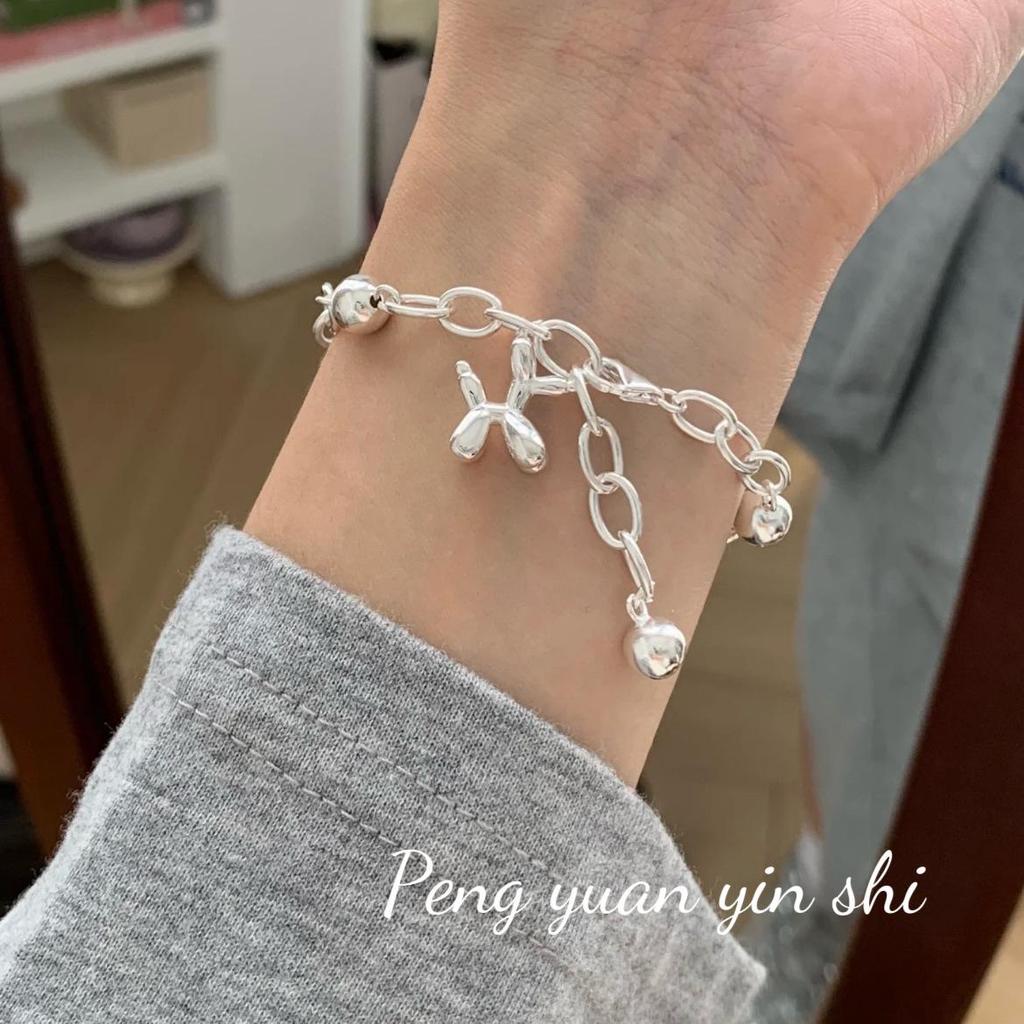 S925 Sterling Silver Balloon Dog Bead Bracelet - Women's Luxurious Cartoon Dog Jewelry