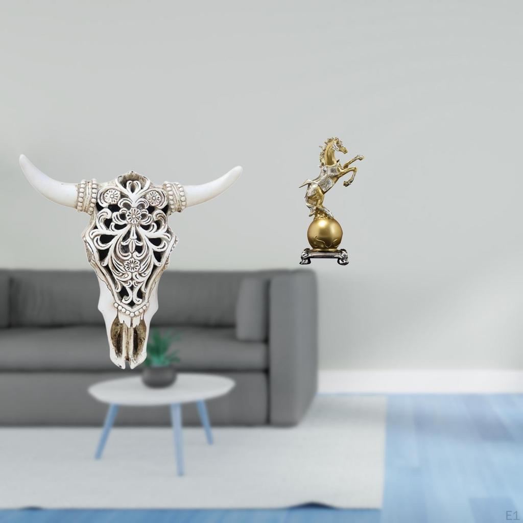 Tribal Bull Head Sculpture And Horse Figurine Art Craft Wall Hanging Ornament for Office Bedroom