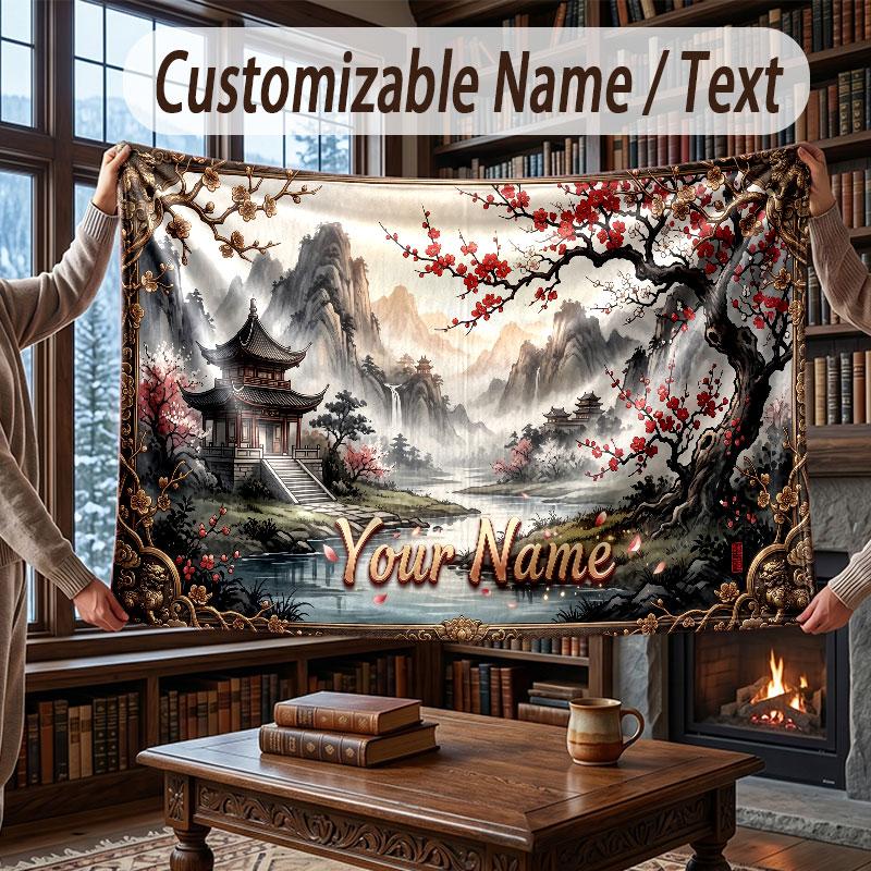 Floral Garden Theme Throw Blanket Custom Name Text Personalized Blanket Soft Cozy Blanket for Home Sofa Bed