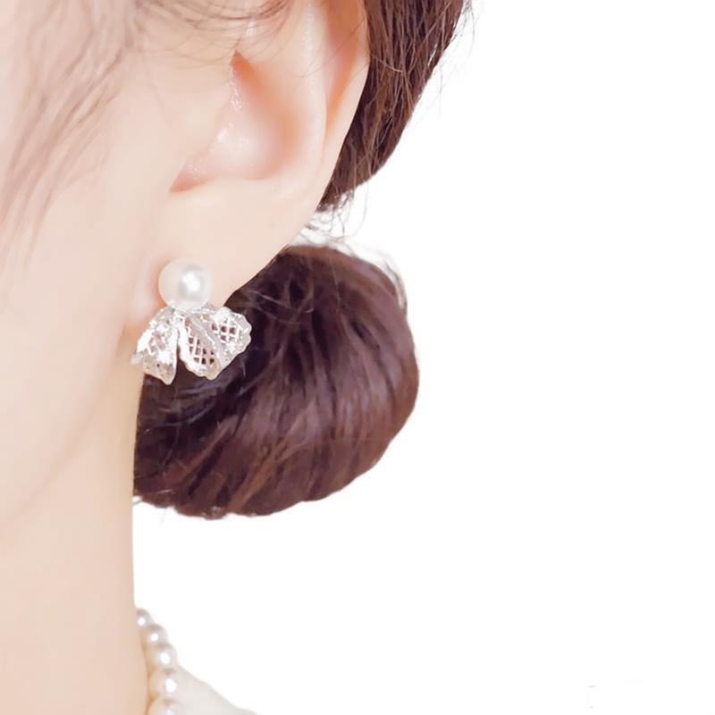 S925 Silber Diamant Geometrisch Koreanische Blume Perlenohrringe