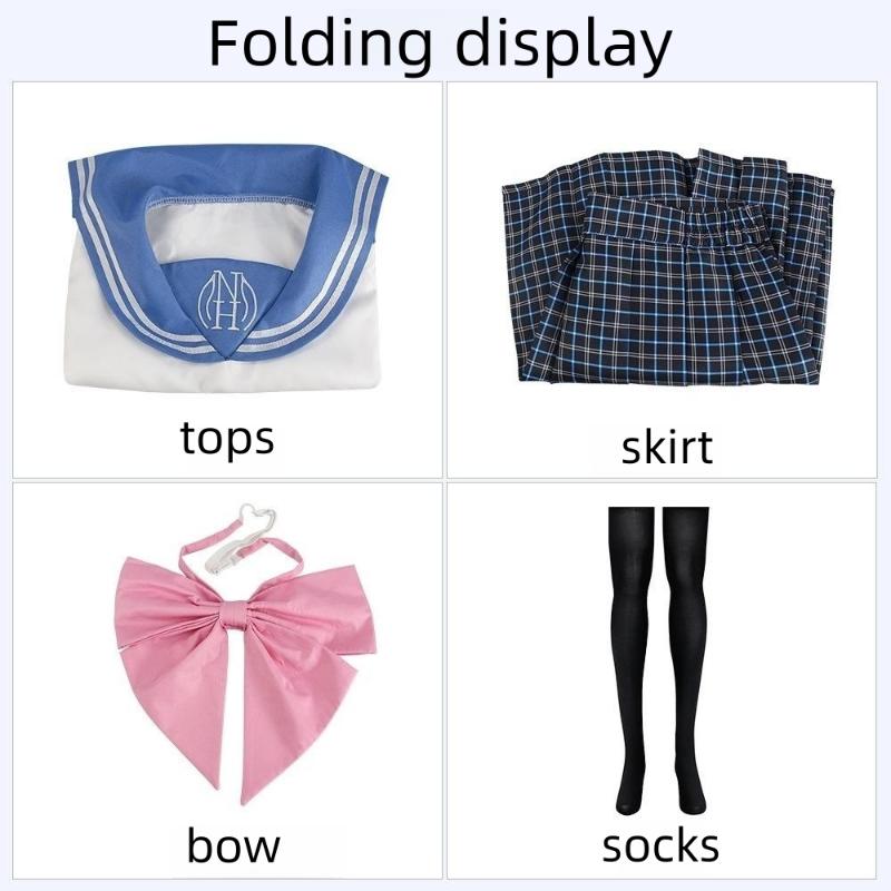 Anime Danganronpa Maizono Sayaka Cosplay Costume School Uniform Cyan Wig Shirt Skirt Socks Outfits Halloween Carnival Clothing