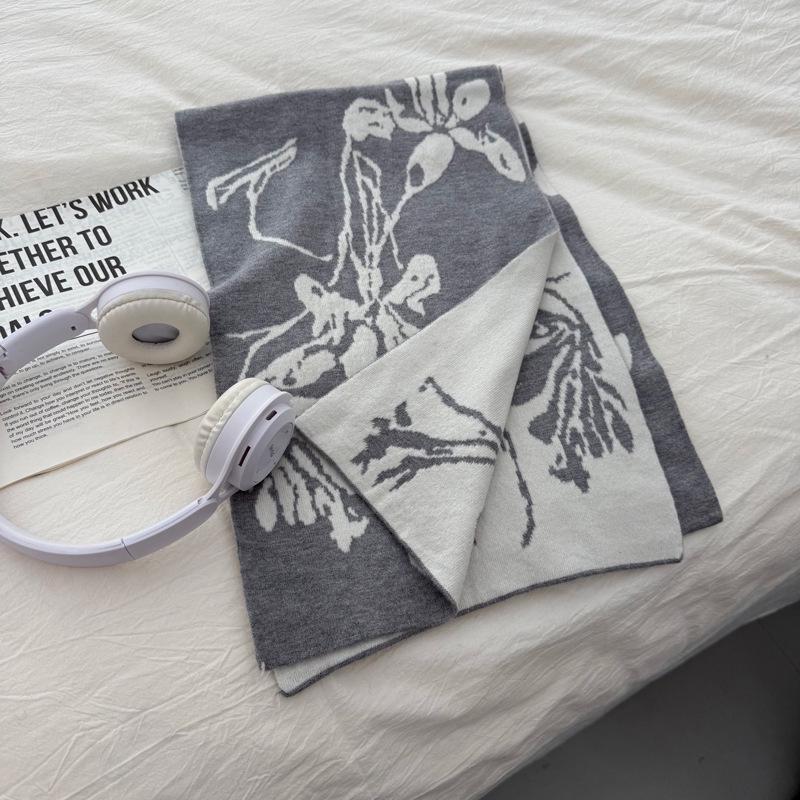 

Двусторонний шарф в корейском стиле «Ирис» - Уютный осенне-зимний художественный дизайн серый