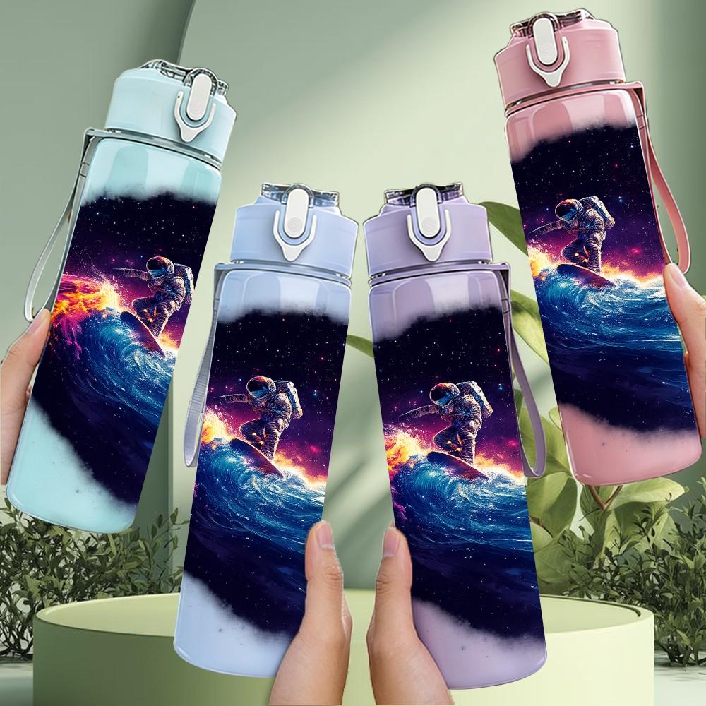 1PC Galaxy Nebula Space Cosmic Print 750ml Color Plastic Sports Water Bottle Leakproof Flip Straw Lid Suitable for Sports Office Home Use