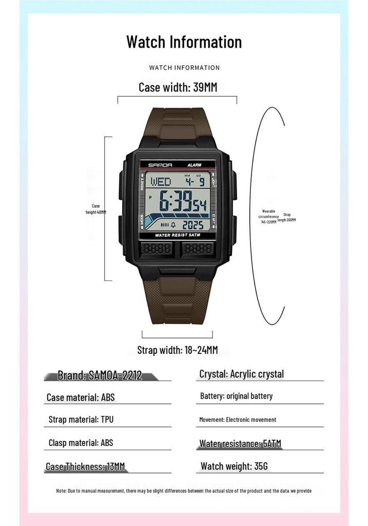 SANDA Youth Sports Luminous Waterproof Multifunction Watch with World Time & Alarm