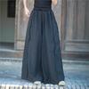 Johnature Women Vintage Solid Color Wide Leg Pants Elastic Waist Patchwork Trousers Spring Chinese Style Long Pants