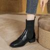 Elastic Socks Boots Knitted Short Boots 2025 New Autumn and Winter Retro Brown Low-heeled Medium Boots Square Head Thick Heel Thin Boots