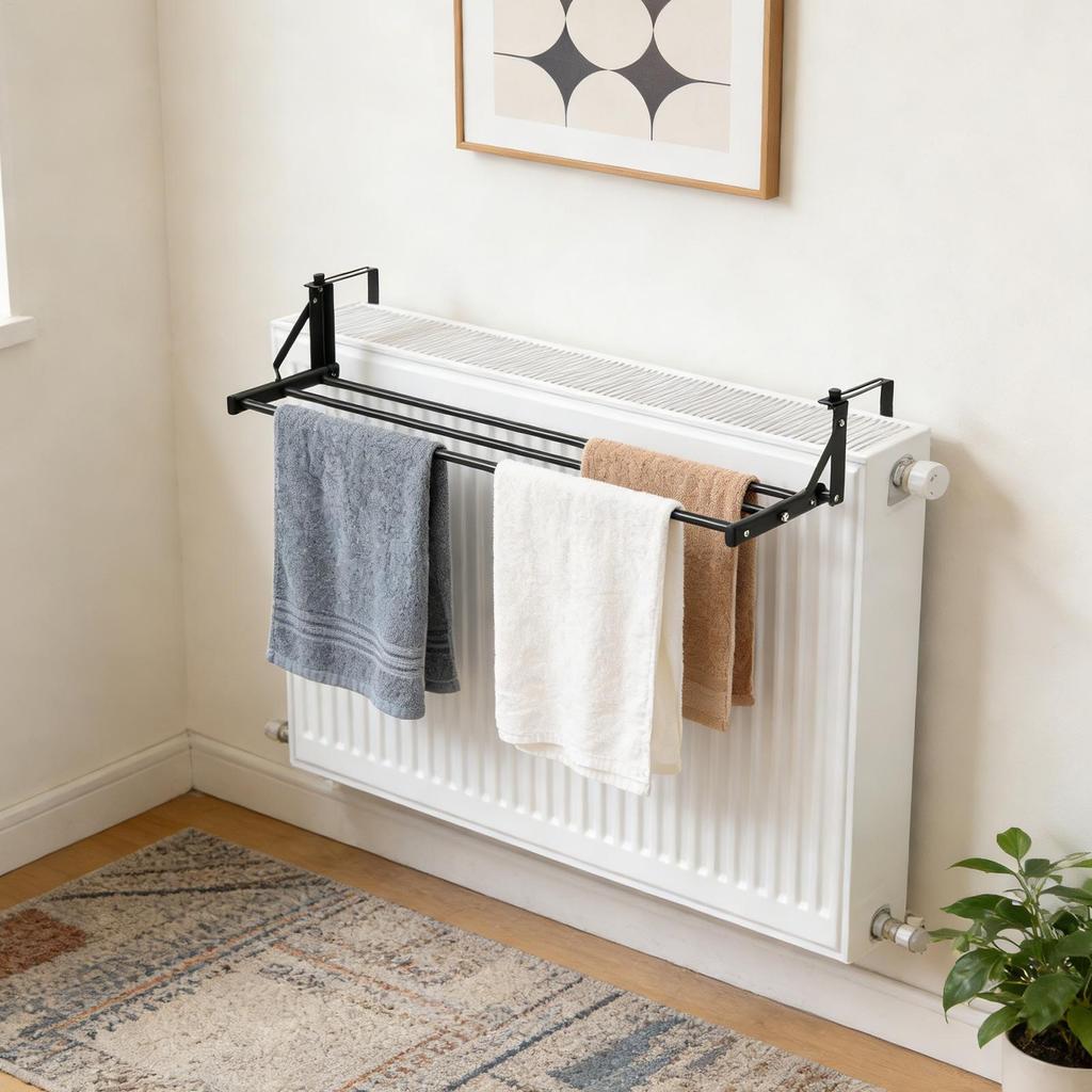 Adjustable Telescopic Towel Drying Rack Heavy Duty Heated Radiator Holder for Laundry Bathroom Robe Coat Hat Bag Storage