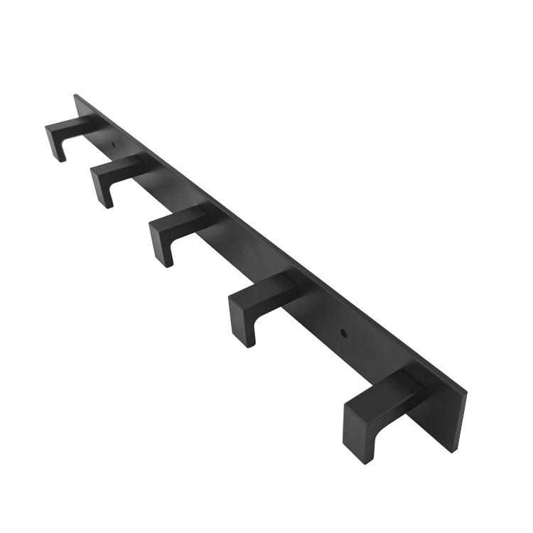 Wall towel rack with 5 hooks - black
