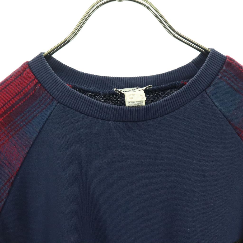 DIESEL Check Pattern Long sleeve switching sweat M Navy trainer Men's Used
