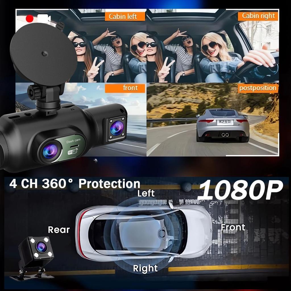 4-Channel 360 Degree Dash Cam For Cars WIFI APP Car DVR FHD 1920*1080P 4 Camera Lens Video Driver Recorder Rear View Camera