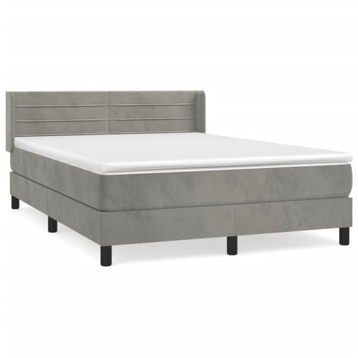 3131015 vidaXL Divan-lit Et Matelas Gris Clair 140x190cm Velours
