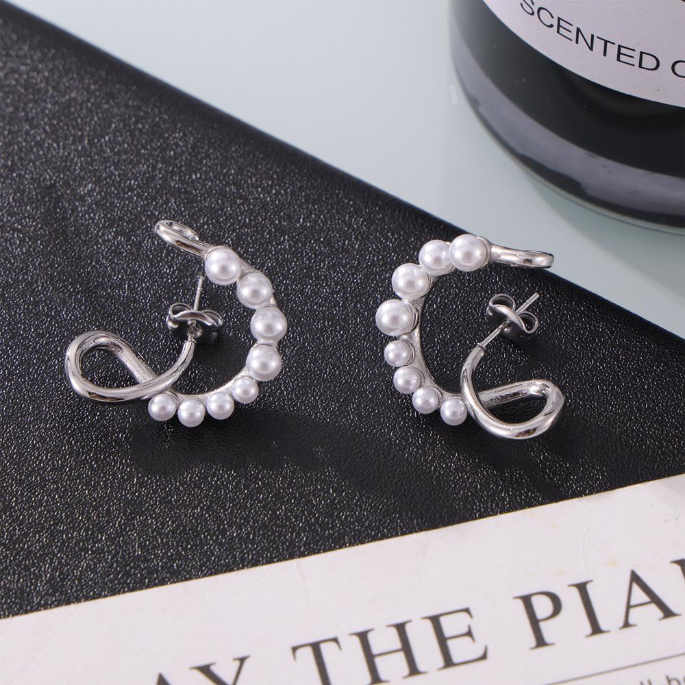 Imitation Zircon Dangle Earrings For Women Stainless Steel Twisted U Shape Drop Earrings Waterproof Wedding Female Zircon