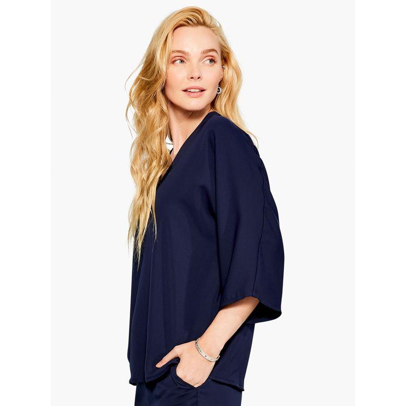 

Woven Matte Silk Bat Middle Sleeve Pullover Shirt High Waist Wide Leg Lace Pocket Casual Pants 23 Chubby Girl Spring and Summer Navy blue Tops(Close to black.) 00