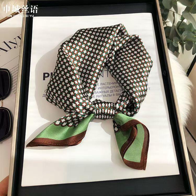 Elegant Square Silk Scarf Flower Pattern Handbag Wraps Head Handkerchief 70*70Cm Double Sides Neckerchief Women