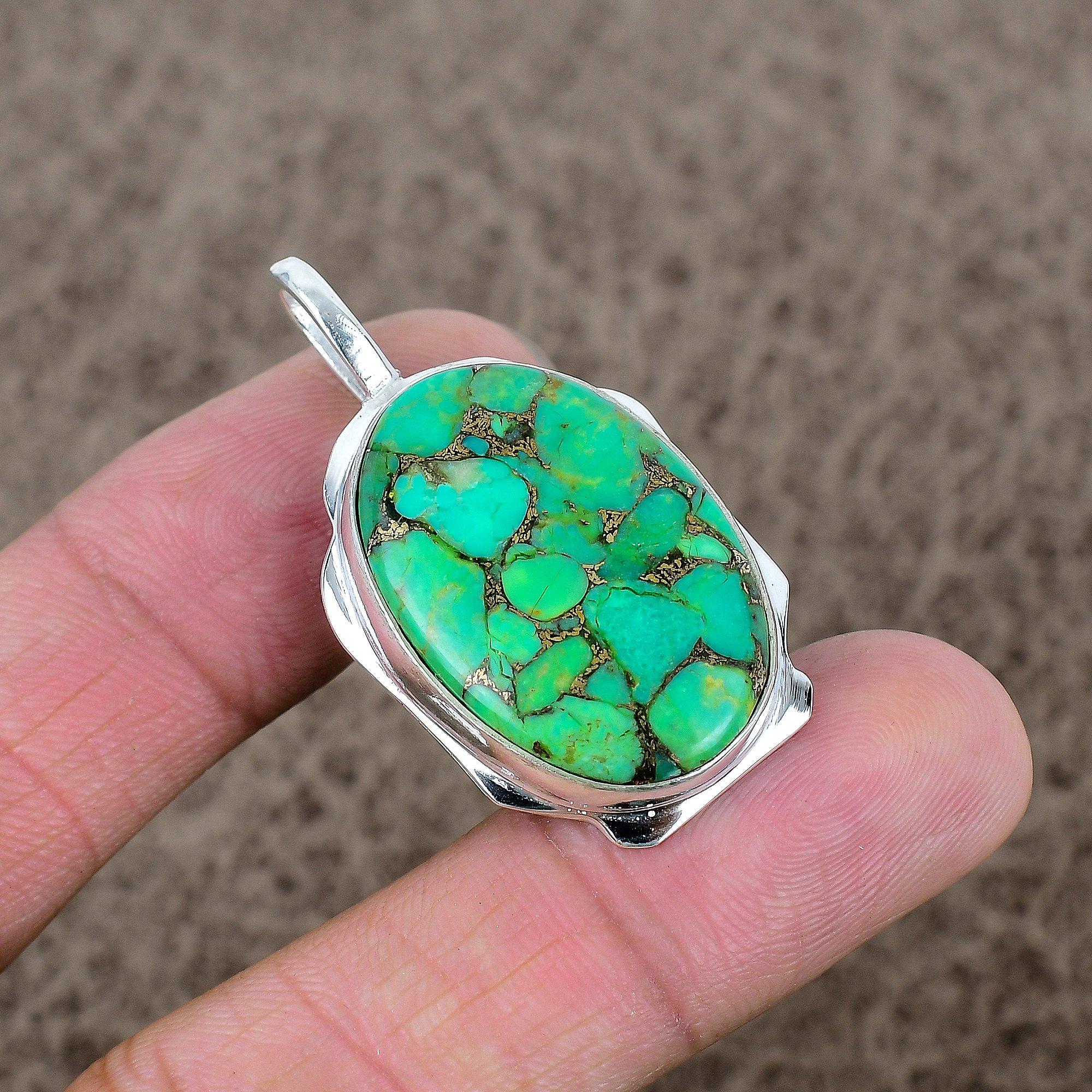 

Copper Green Turquoise Gemstone 925 Sterling Silver Jewelry Pendant 1.77 KKG-382