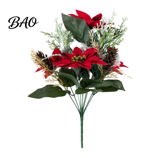 Vibrant Lush Fake Plant Decor 5/7/10/12 Heads Artificial Poinsettia Flowers, Christmas Floral Berry Centerpiece, Outdoor UV Resistant Greenery