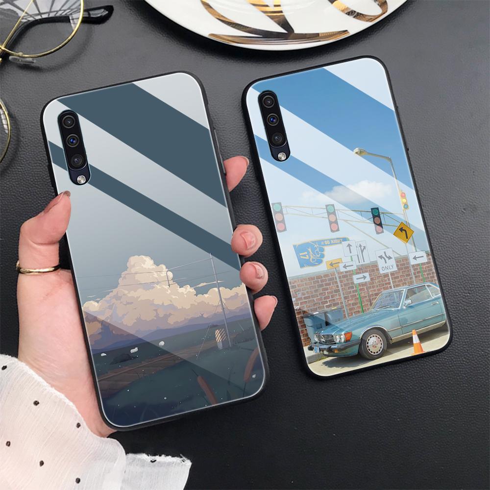 Natural Scenery Fundas Case pro Samsung Galaxy A71 A72 A70 A73 A53 A13 5g A03 A22 A21s A03 Core A42 A52 Luxusní skleněný kryt Coque