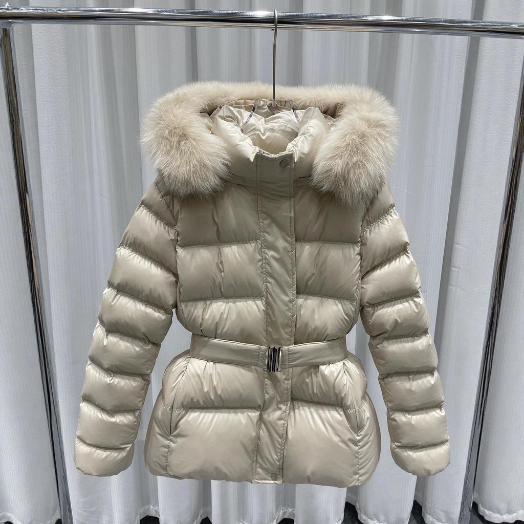 2026 Winter Slimming Cotton Jacket with Big Fur Collar and Belted Waist