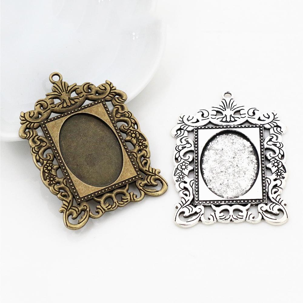 5 pièces 18x25mm Taille intérieure Plaqué Argent Antique Bronze Noir Style Mode Cabochon Camée Base Support Pendentif Apprêts pour collier