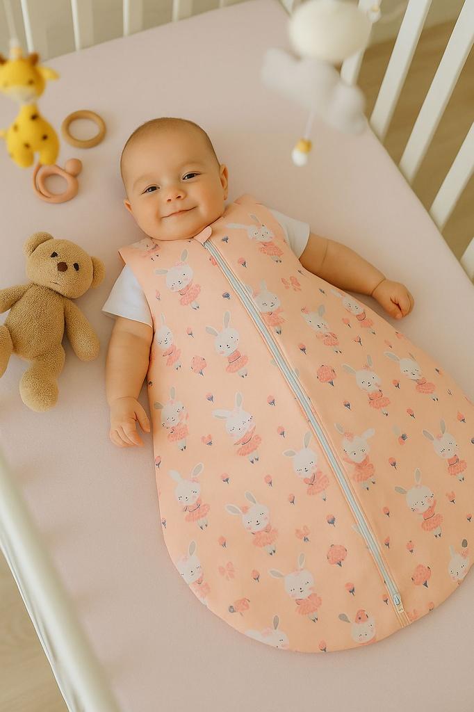 Rounded Cotton Sleeping Bag for Children S 0-6 Months Summer TOG 1.0 - Ballerina Bunnies On Pink