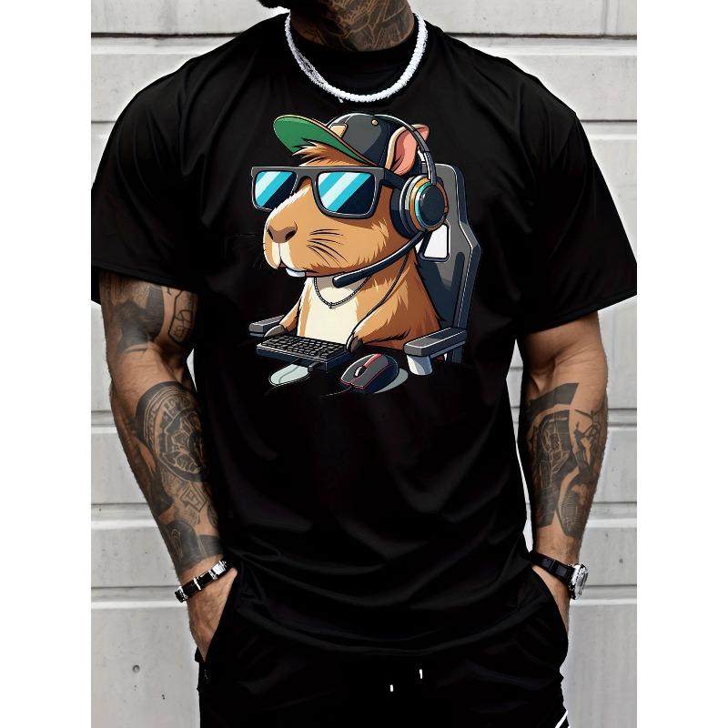 

Men s Gaming T-Shirt with Guinea Pig Gamer Graphic & Keyboard/Mouse Design - Breathable Moisture-Wicking Short Sleeve Tee for Casual Wear 4XL чорний