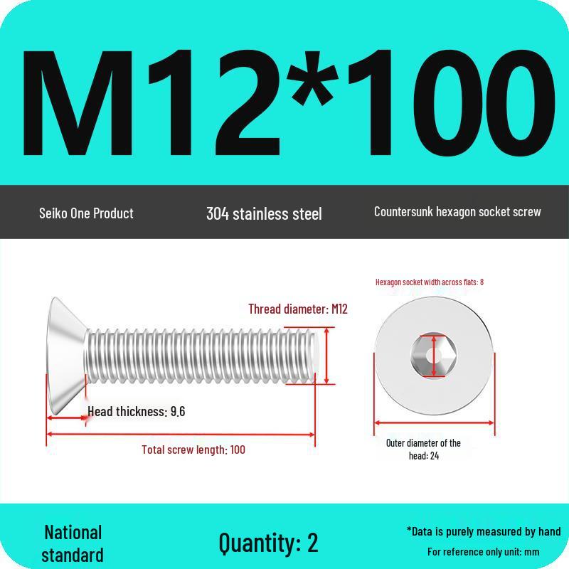 Complete Set of 304 Stainless Steel Countersunk Hex Socket Cap Screws, Flat Head Bolts, and Machine Screws (M2-M10)