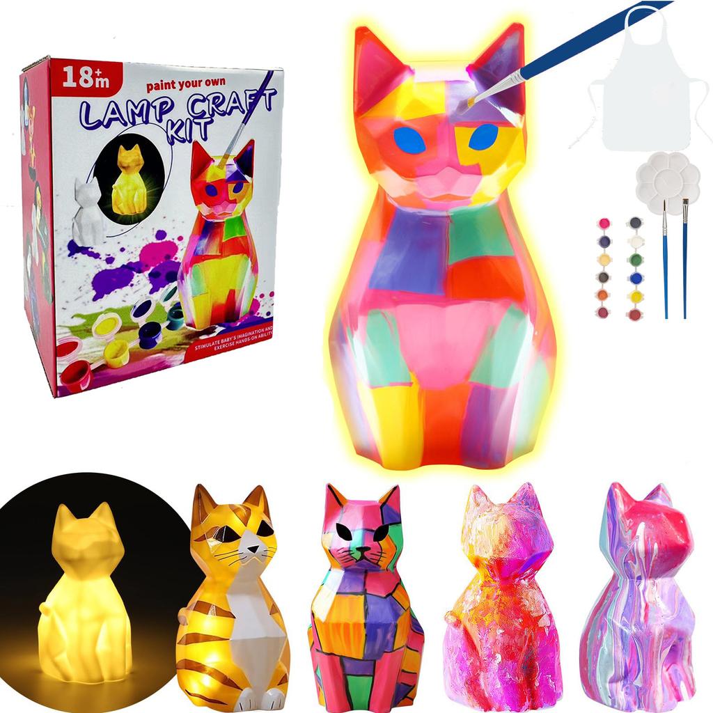 DIY Cat Night Light Painting Set Interactive Cat Painting Night Light Kit for Young Artists Creative Toys for Kids