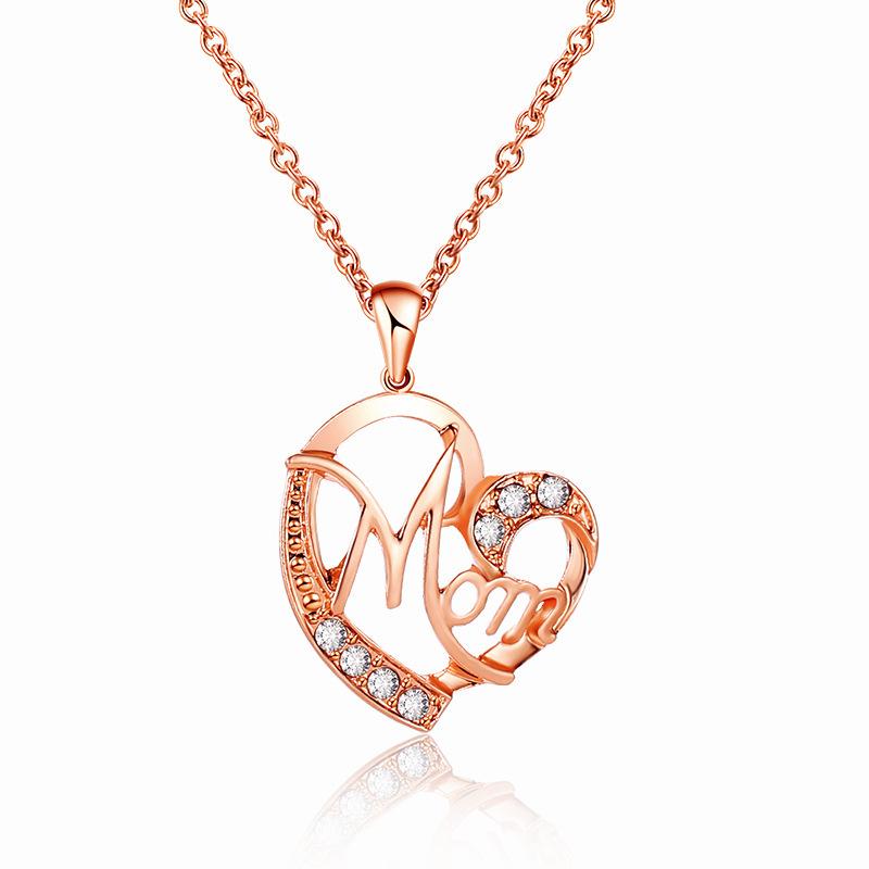 Multi-Tone Mom & Child Pendant Necklace Set, Heart & Family Silhouette Necklaces for Mother's Day